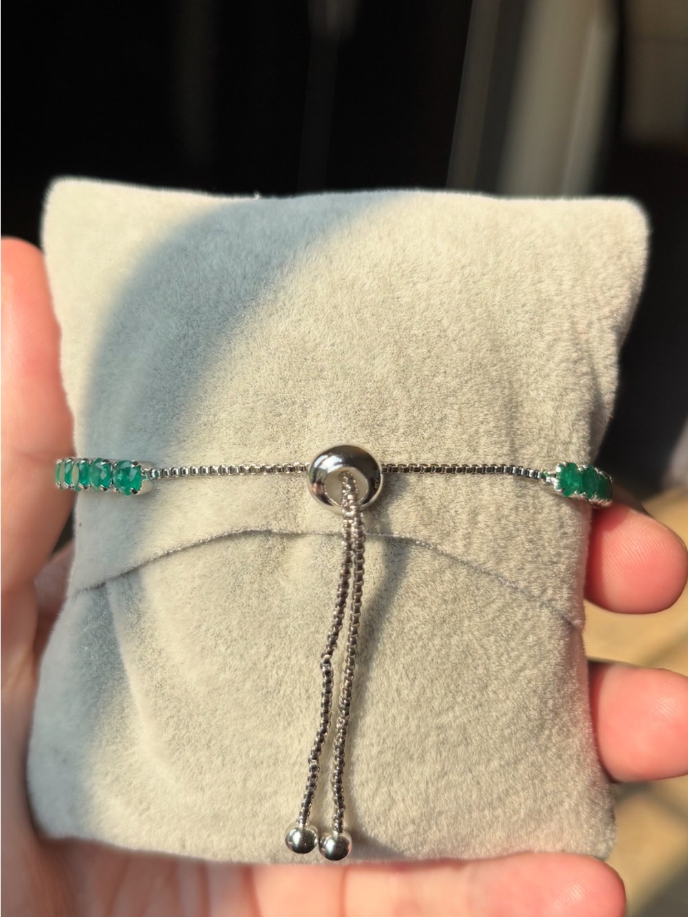 New Emerald Green Silver Tennis Adjustable Bracelet Fits ANY size wrist! 💚 - Picture 3 of 3
